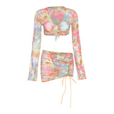 3 Piece Floral Mesh Skirt Set